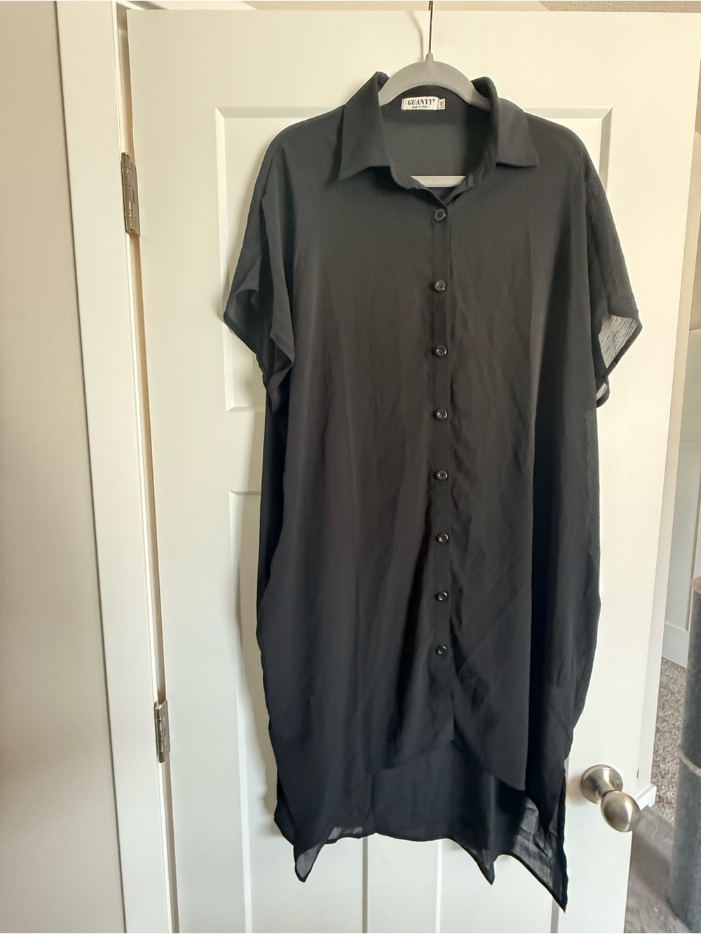 Relaxed Black Button-Front Midi Shirt Dress